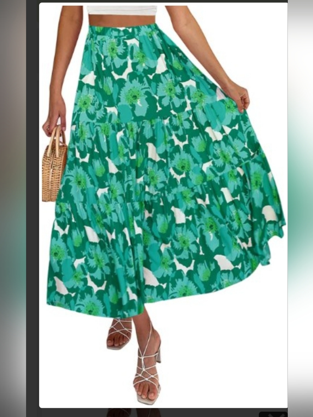 Zesica Floral Tiered Maxi Skirt - Green